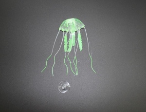 Декор Медуза из силикона для аквариума, плавающая. Цвет зеленый; 5.5х15см.