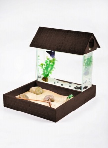 Мини аквариум на 4 литра с японским садиком из камней mon Repos, стандартный, венге
