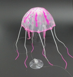 Декор Медуза из силикона для аквариума, плавающая. Цвет розовый, 10.5х20см.